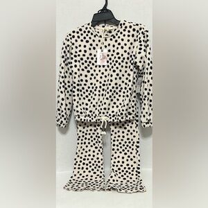 Jessica Simpson Cream and Black Polka Dot Fleece 2 Piece Set
